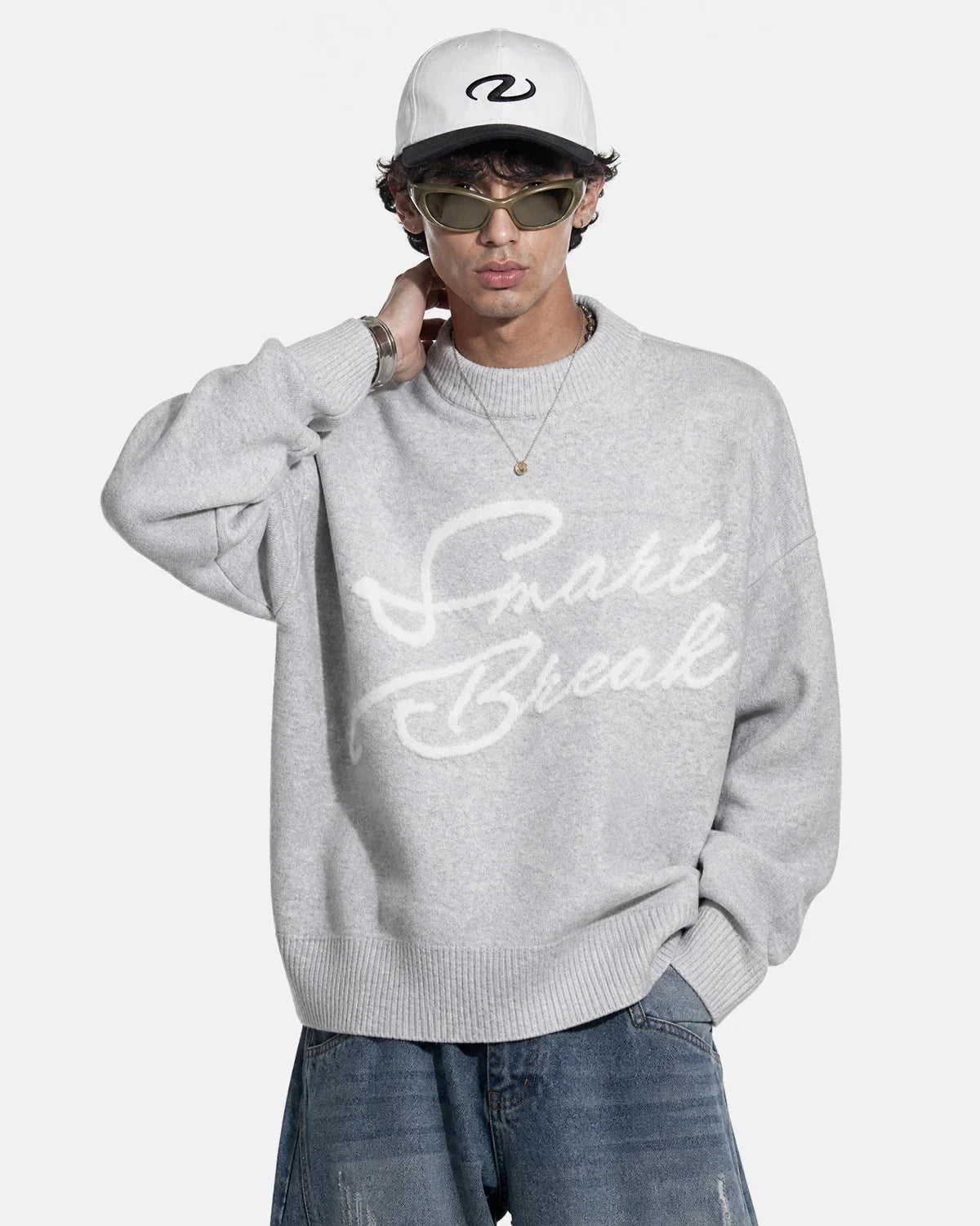 Omygoods Script Letter Graphic Knit Sweater