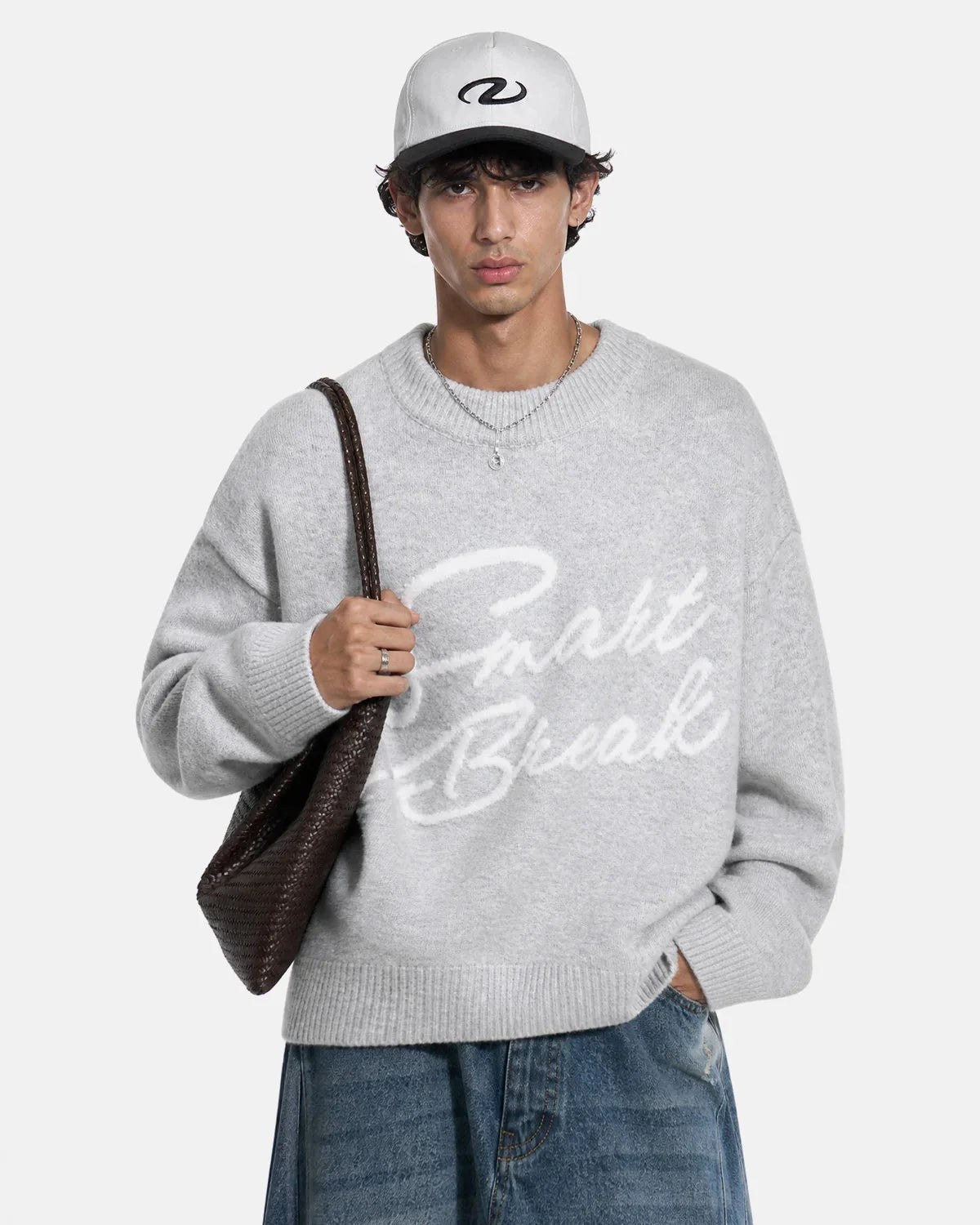 Omygoods Script Letter Graphic Knit Sweater
