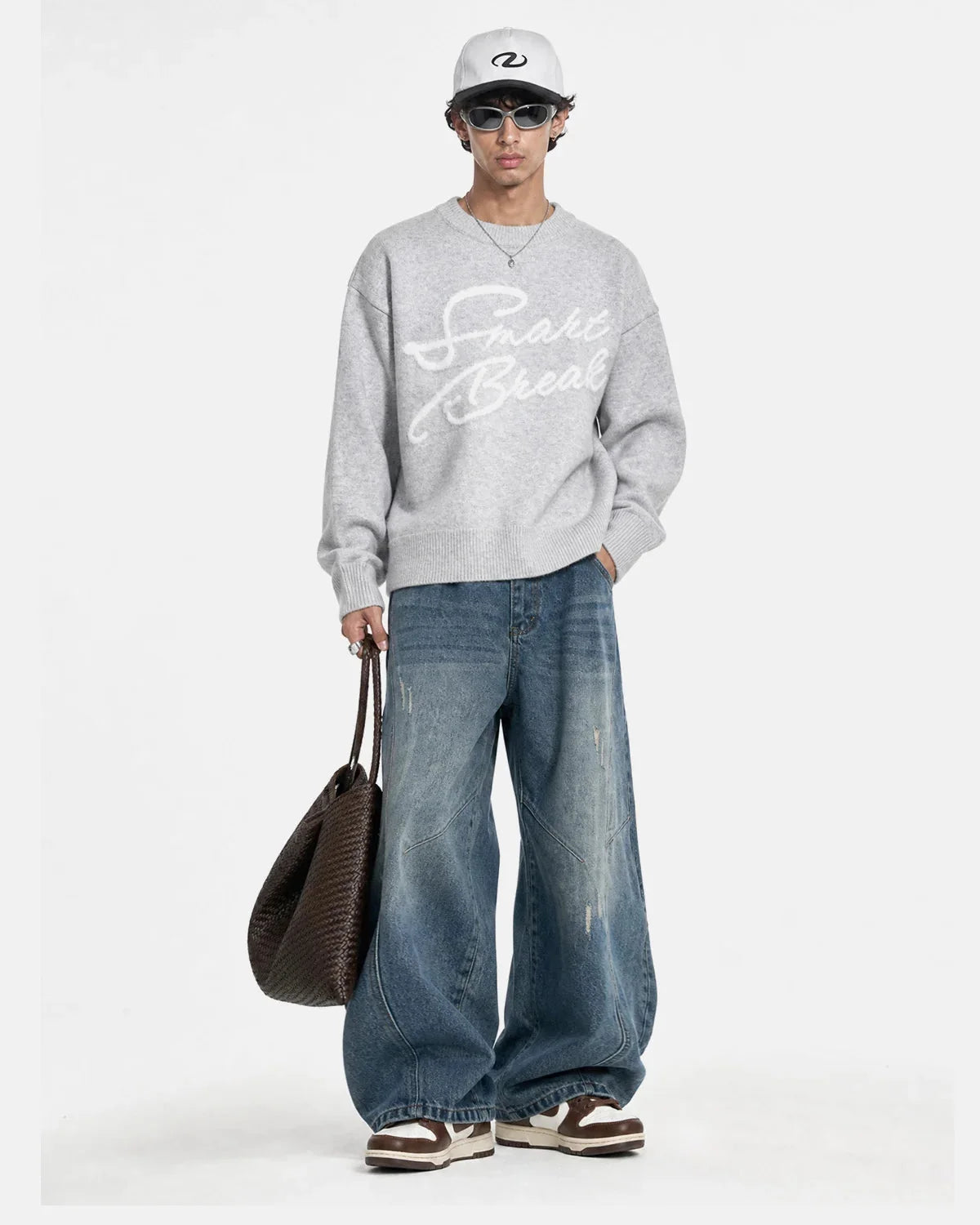 Omygoods Script Letter Graphic Knit Sweater