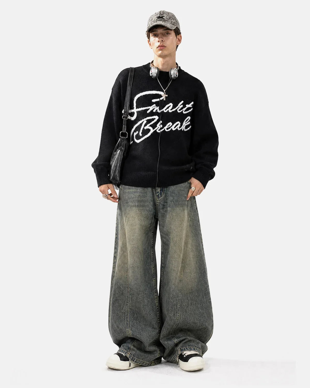 Omygoods Script Letter Graphic Knit Sweater