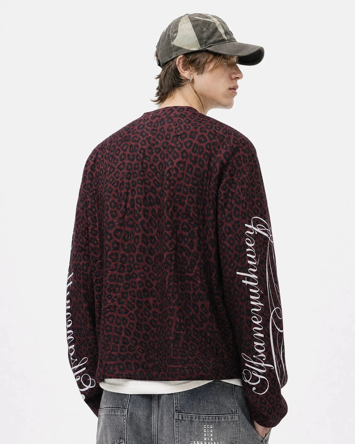 Omygoods Script Sleeve Graphic Waffle T-Shirt