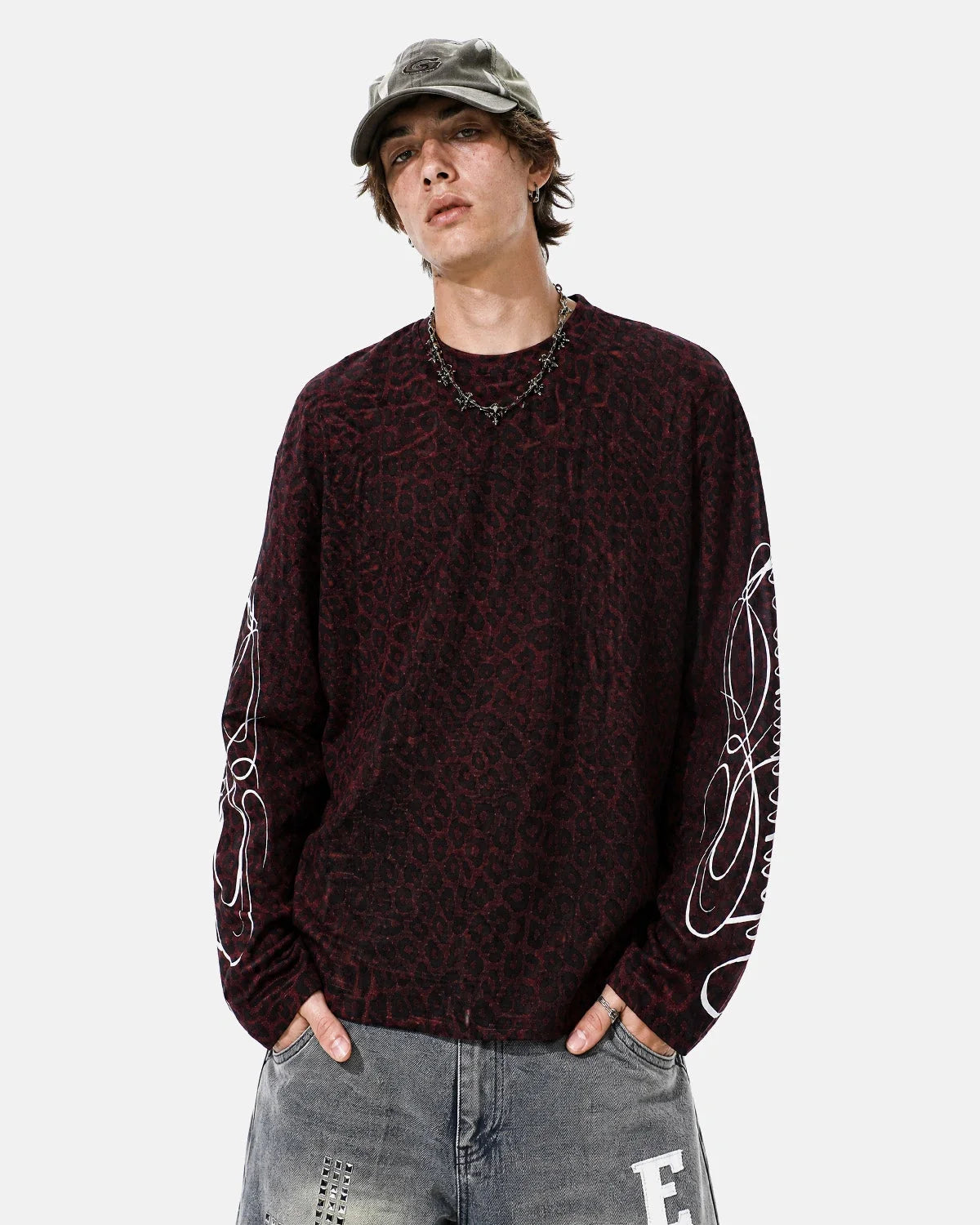 Omygoods Script Sleeve Graphic Waffle T-Shirt