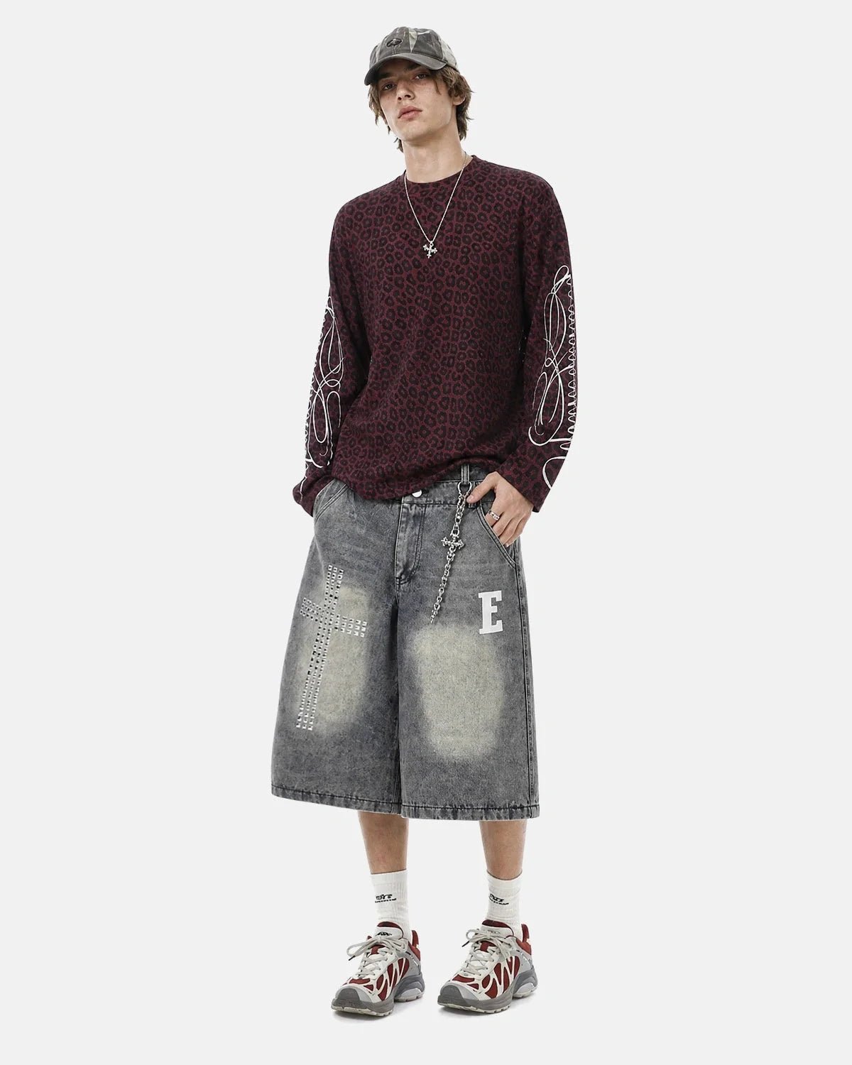 Omygoods Script Sleeve Graphic Waffle T-Shirt