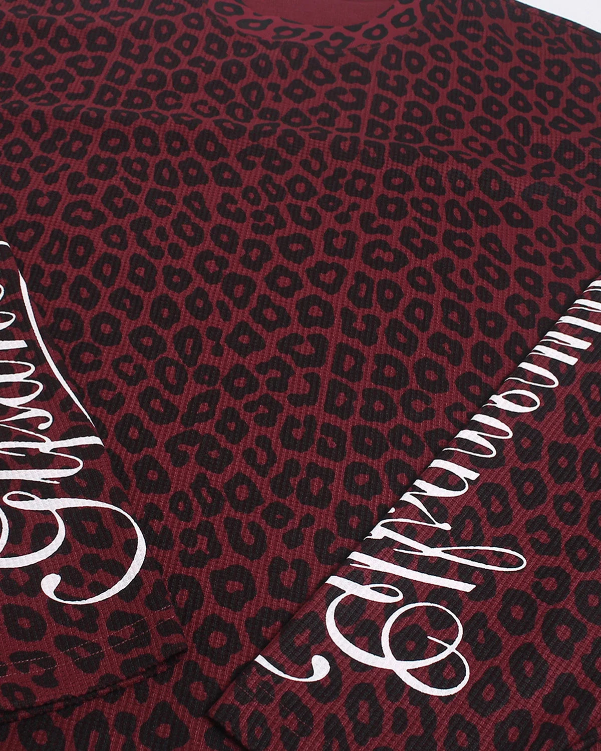Omygoods Script Sleeve Graphic Waffle T-Shirt