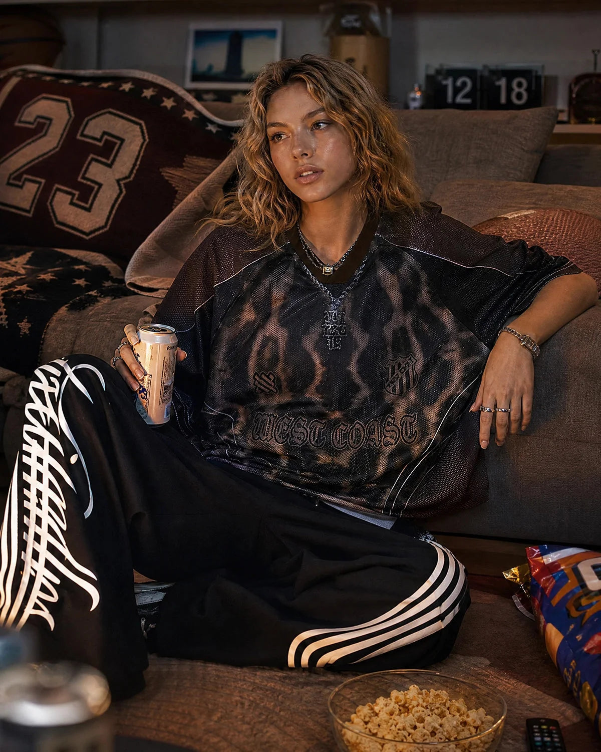 Omygoods Script Stripe Baggy Sweatpants