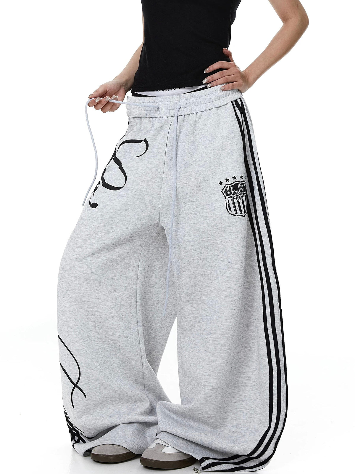Omygoods Script Stripe Baggy Sweatpants