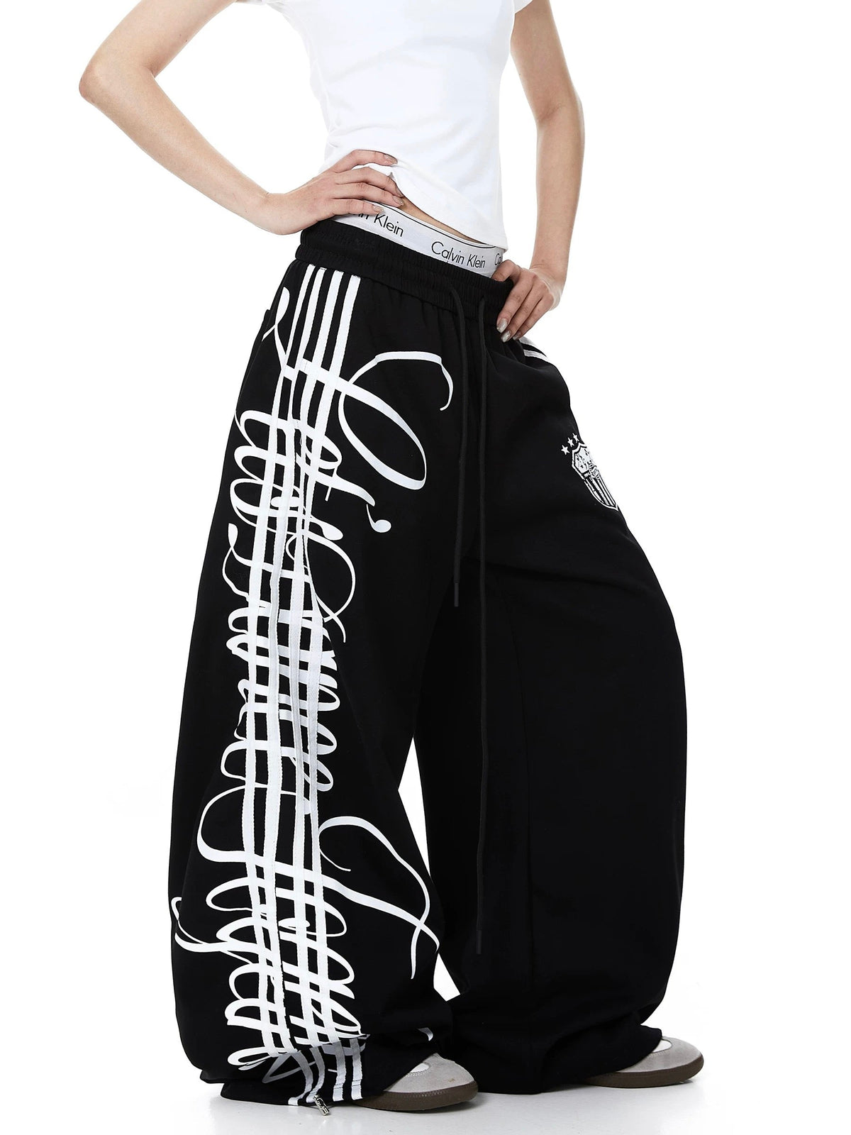 Omygoods Script Stripe Baggy Sweatpants