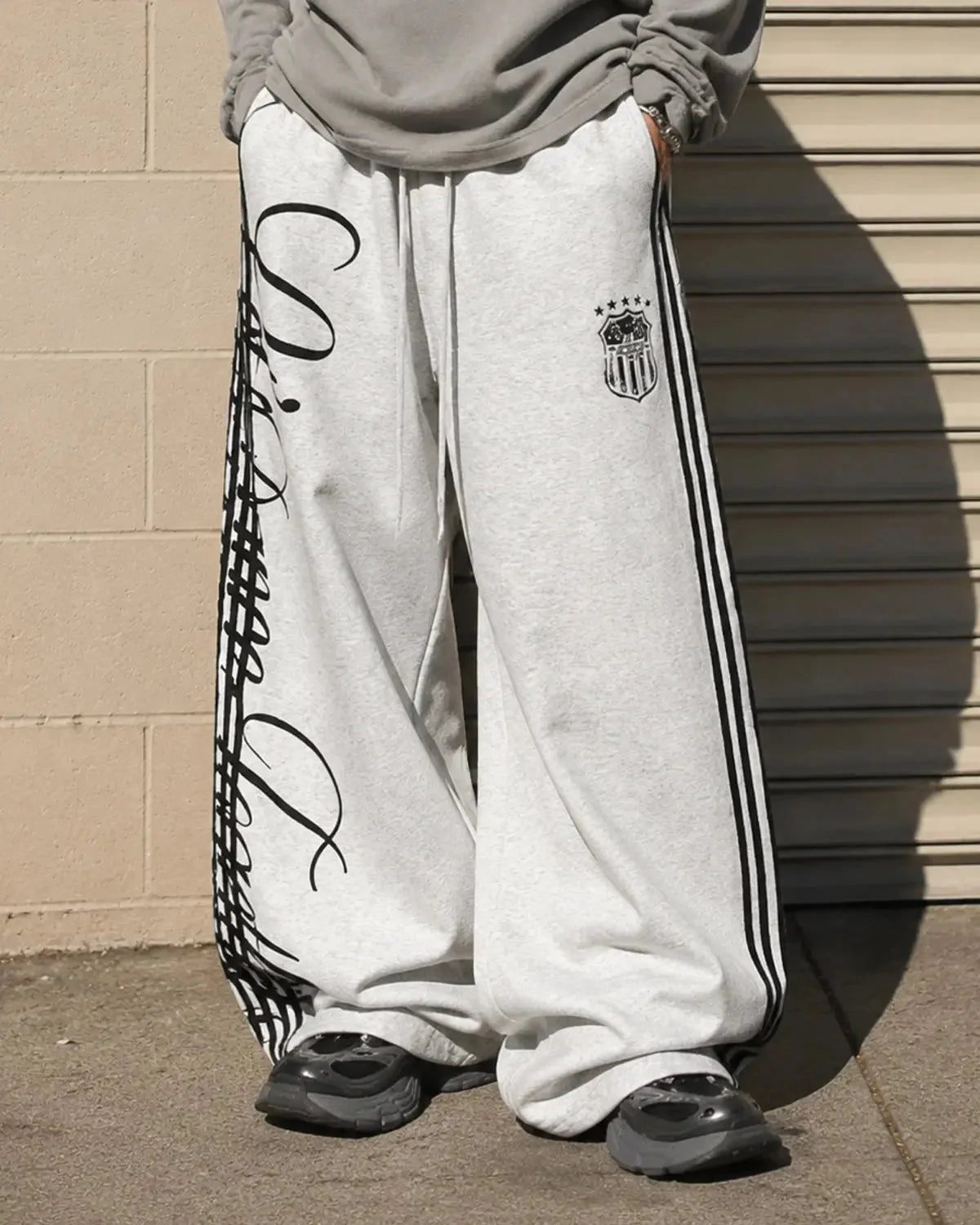Omygoods Script Stripe Baggy Sweatpants