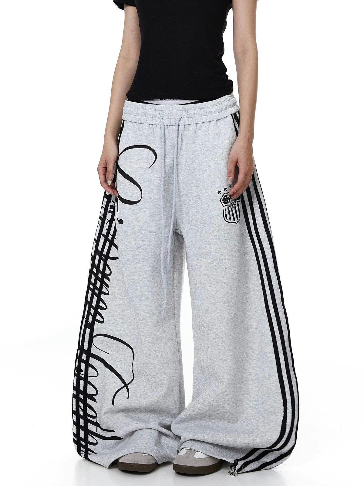 Omygoods Script Stripe Baggy Sweatpants