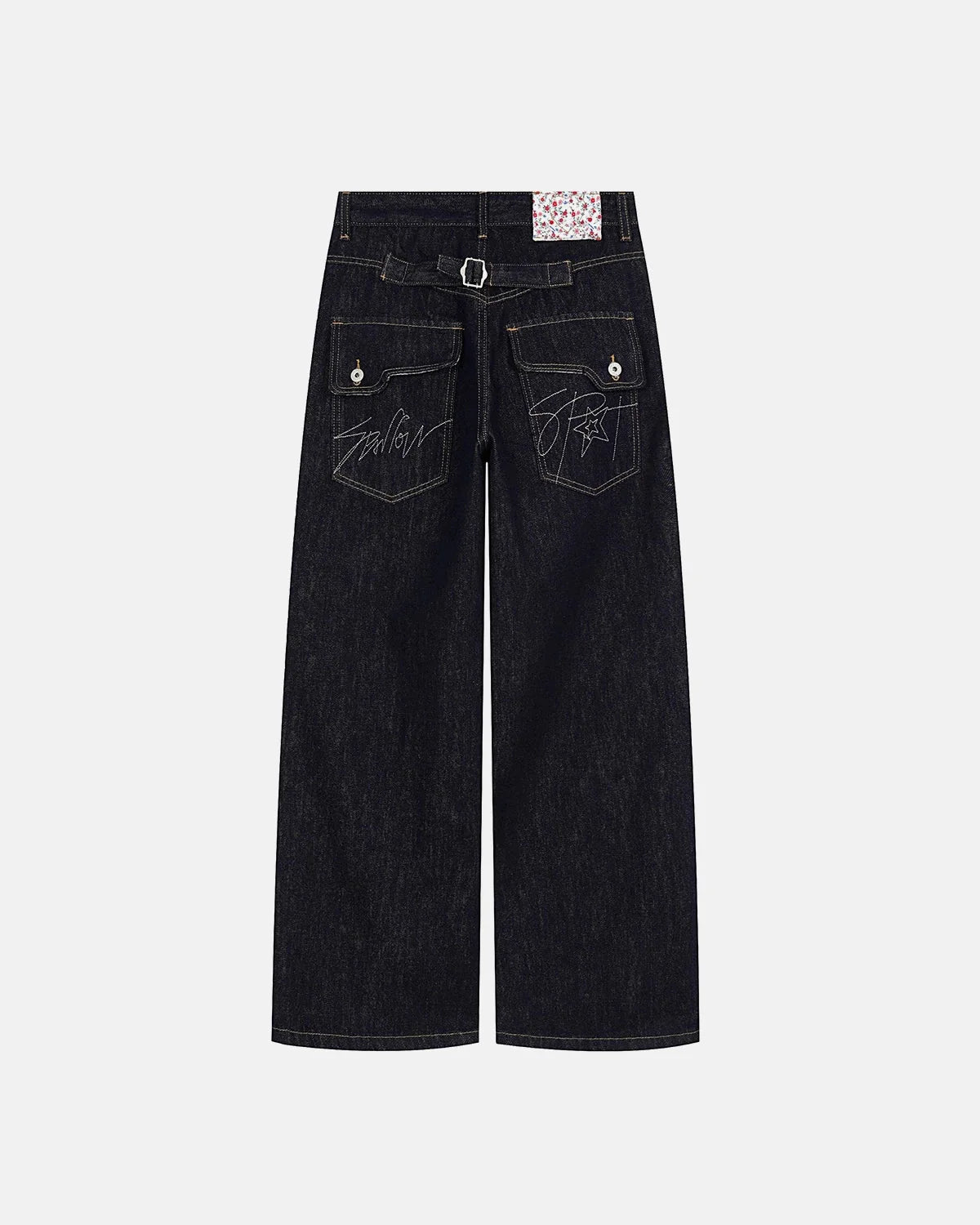 Omygoods Selvedge Buckle Baggy Jeans