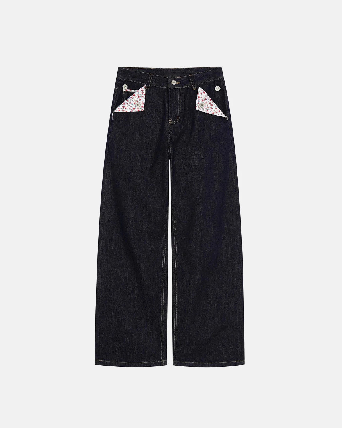 Omygoods Selvedge Buckle Baggy Jeans