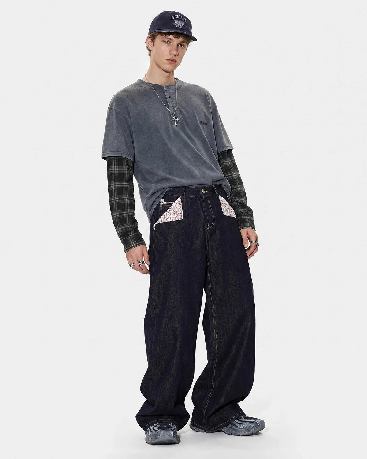 Omygoods Selvedge Buckle Baggy Jeans