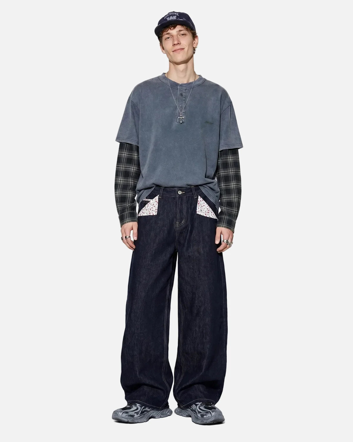Omygoods Selvedge Buckle Baggy Jeans