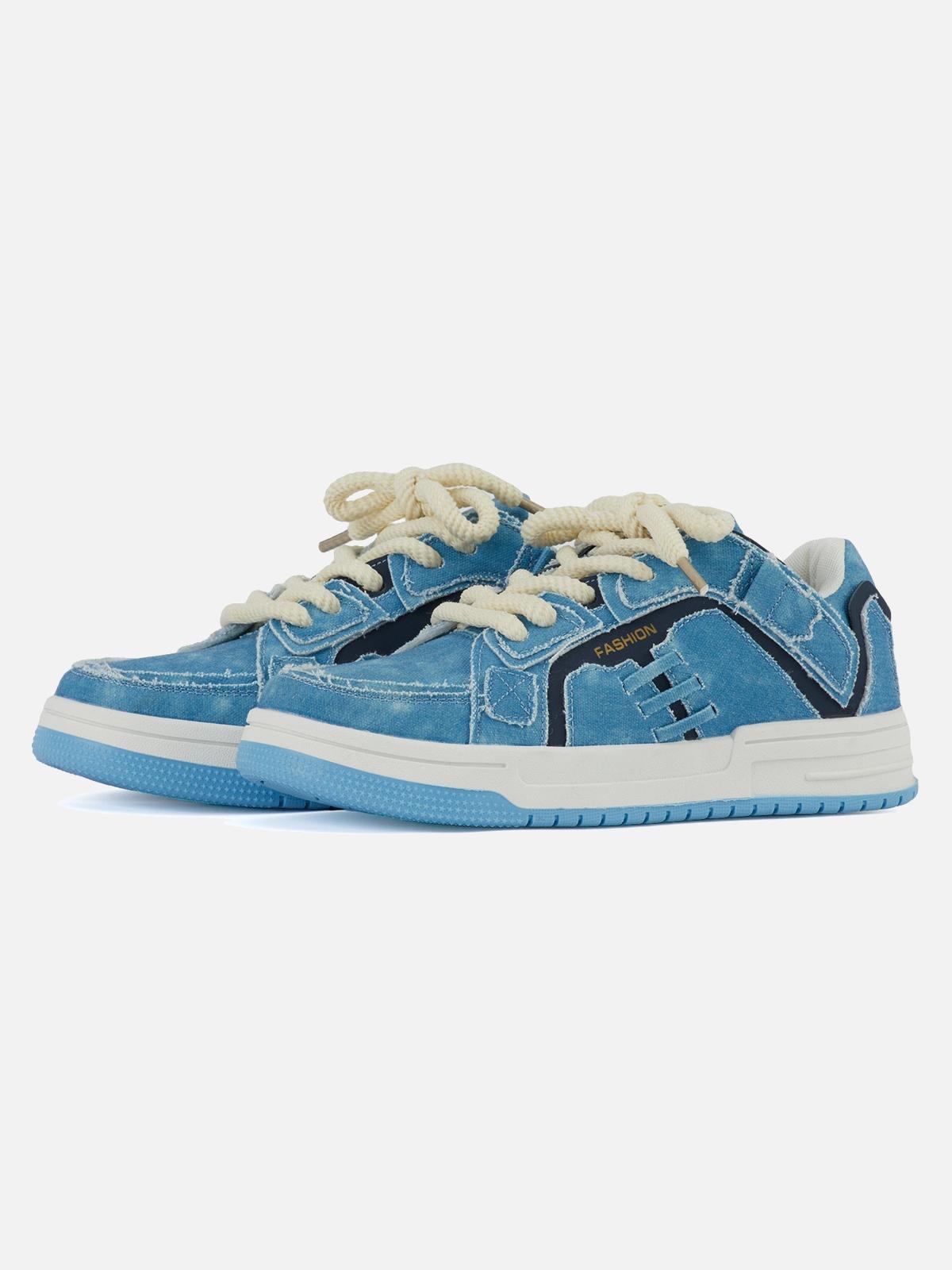 Omygoods Shredded Denim Patchwork Sneakers