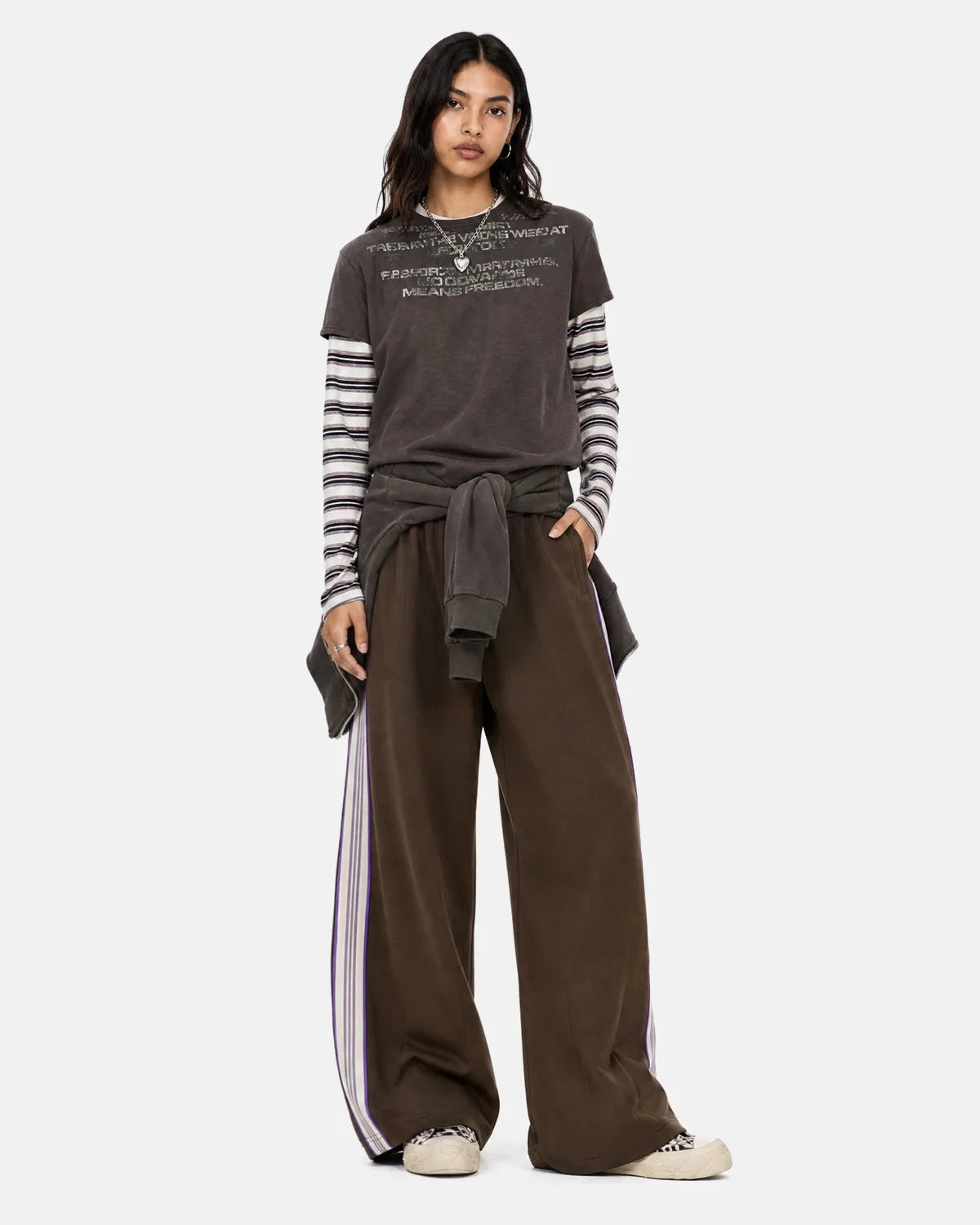 Omygoods Side Stripe Wide Leg Track Pants