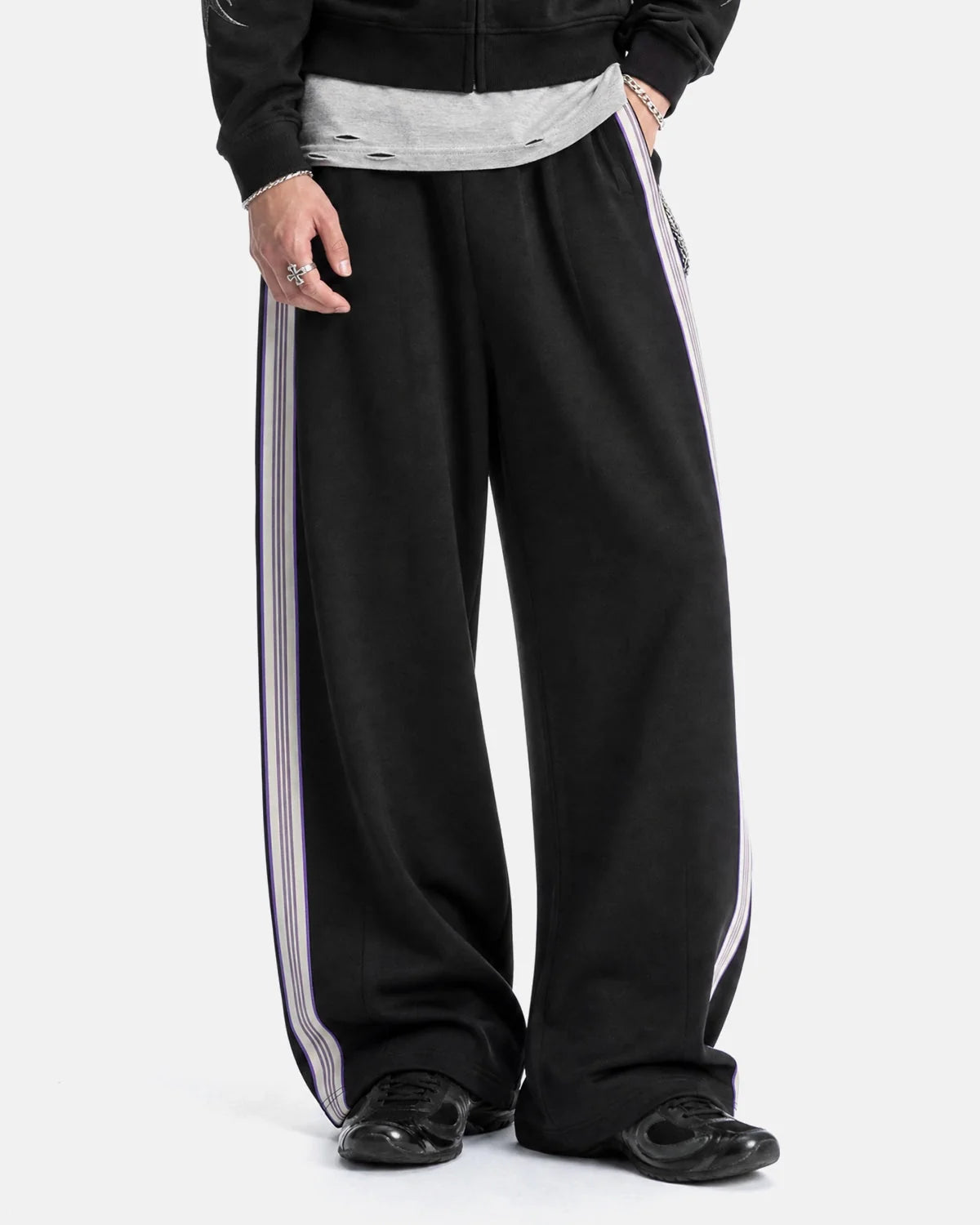 Omygoods Side Stripe Wide Leg Track Pants