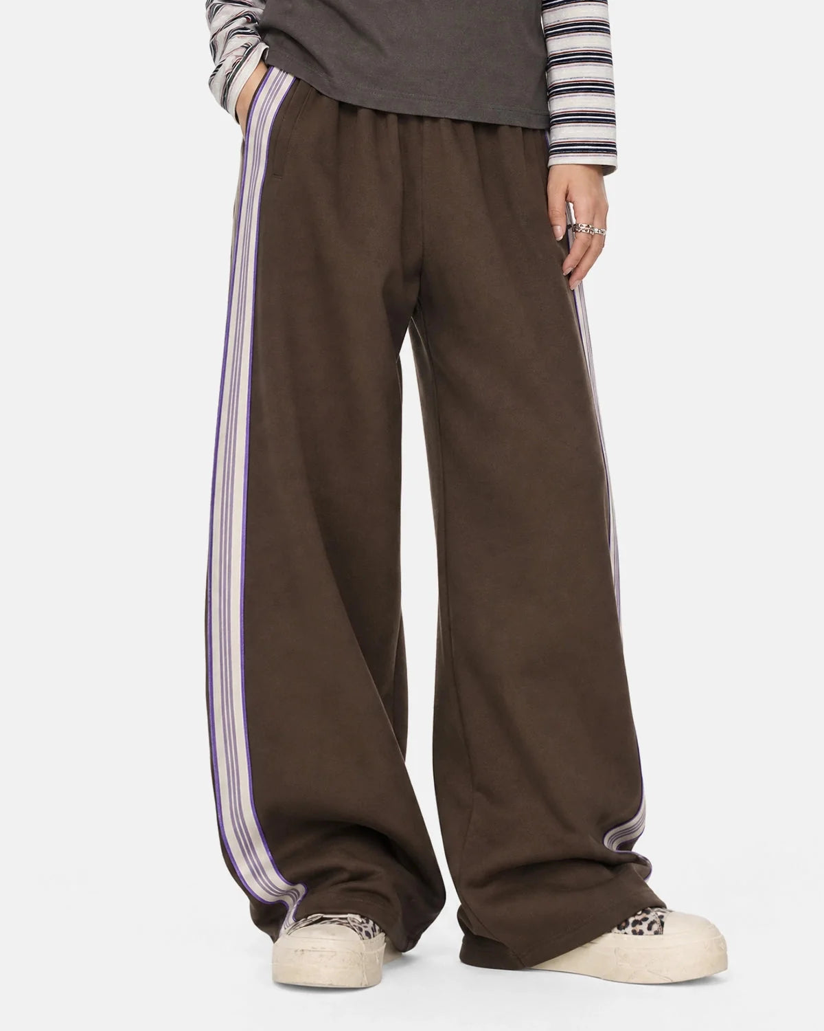 Omygoods Side Stripe Wide Leg Track Pants