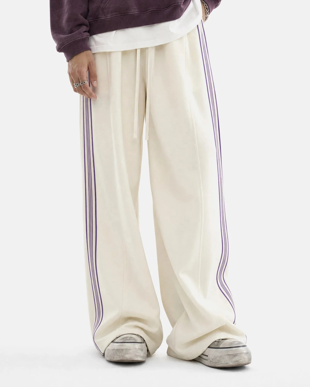 Omygoods Side Stripe Wide Leg Track Pants