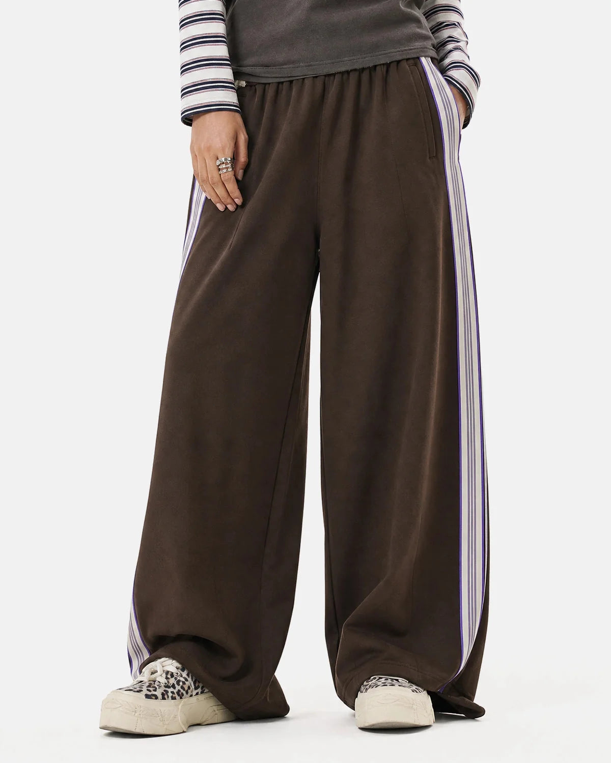 Omygoods Side Stripe Wide Leg Track Pants