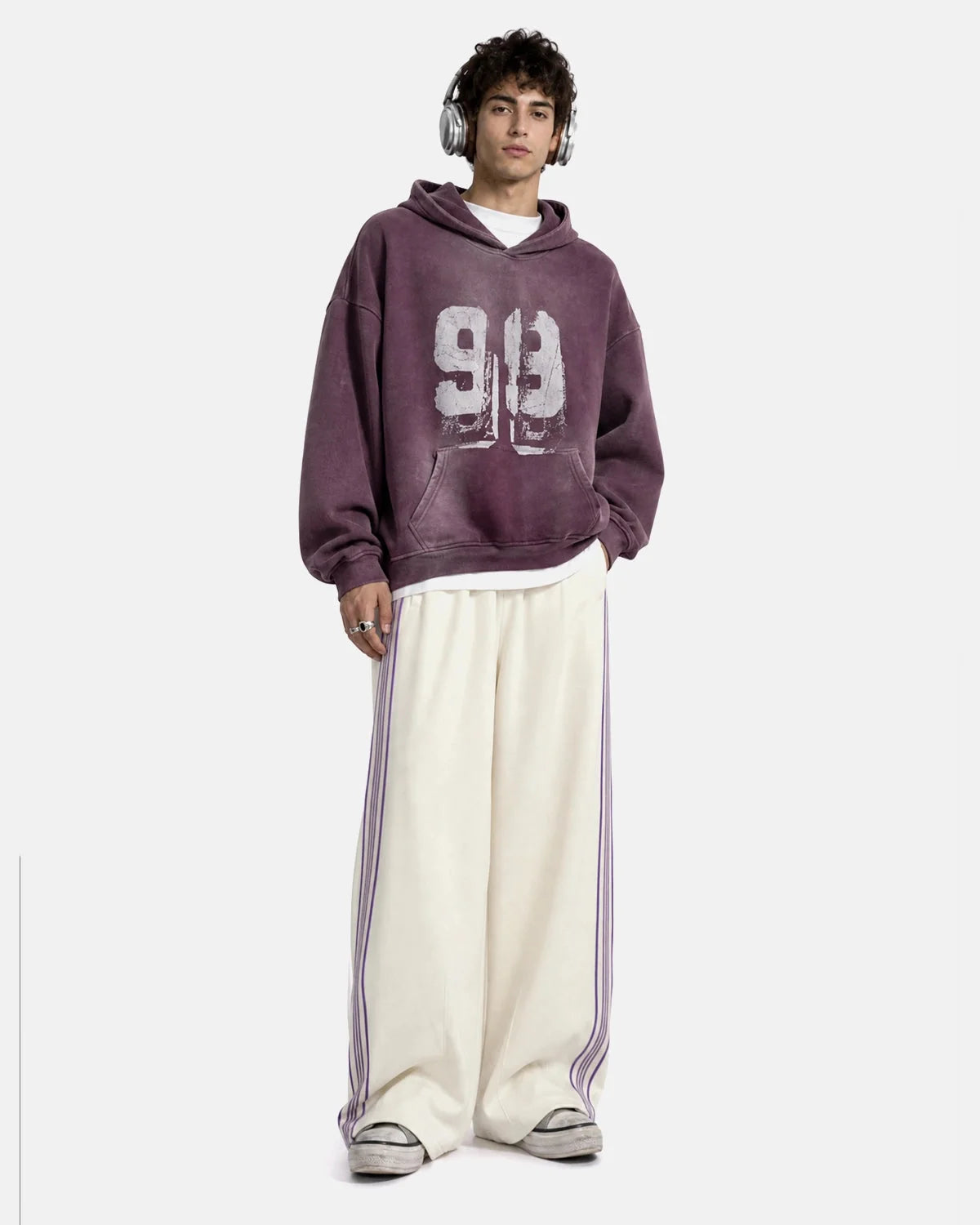 Omygoods Side Stripe Wide Leg Track Pants