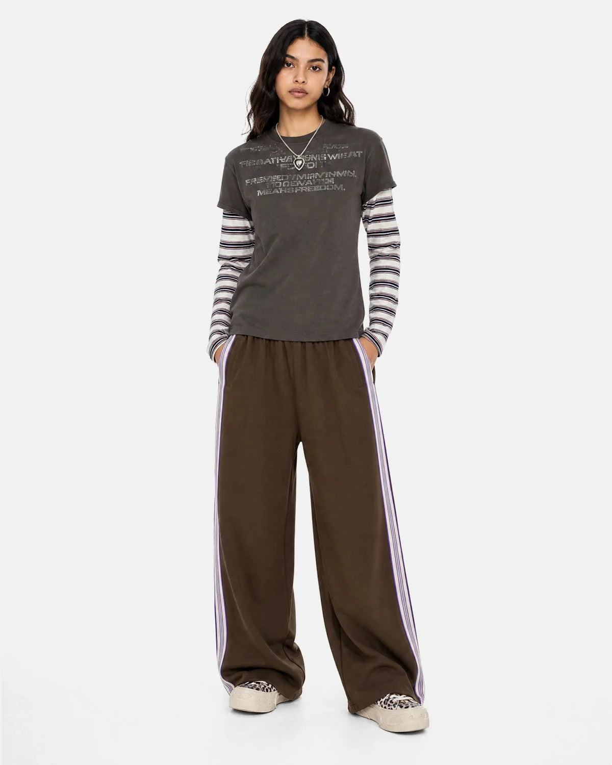 Omygoods Side Stripe Wide Leg Track Pants