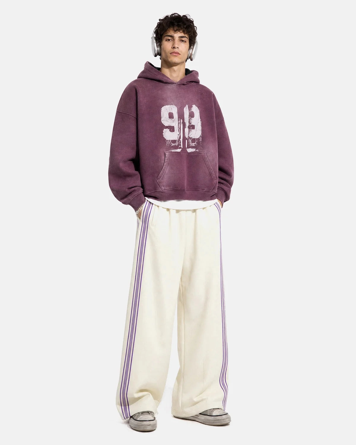 Omygoods Side Stripe Wide Leg Track Pants