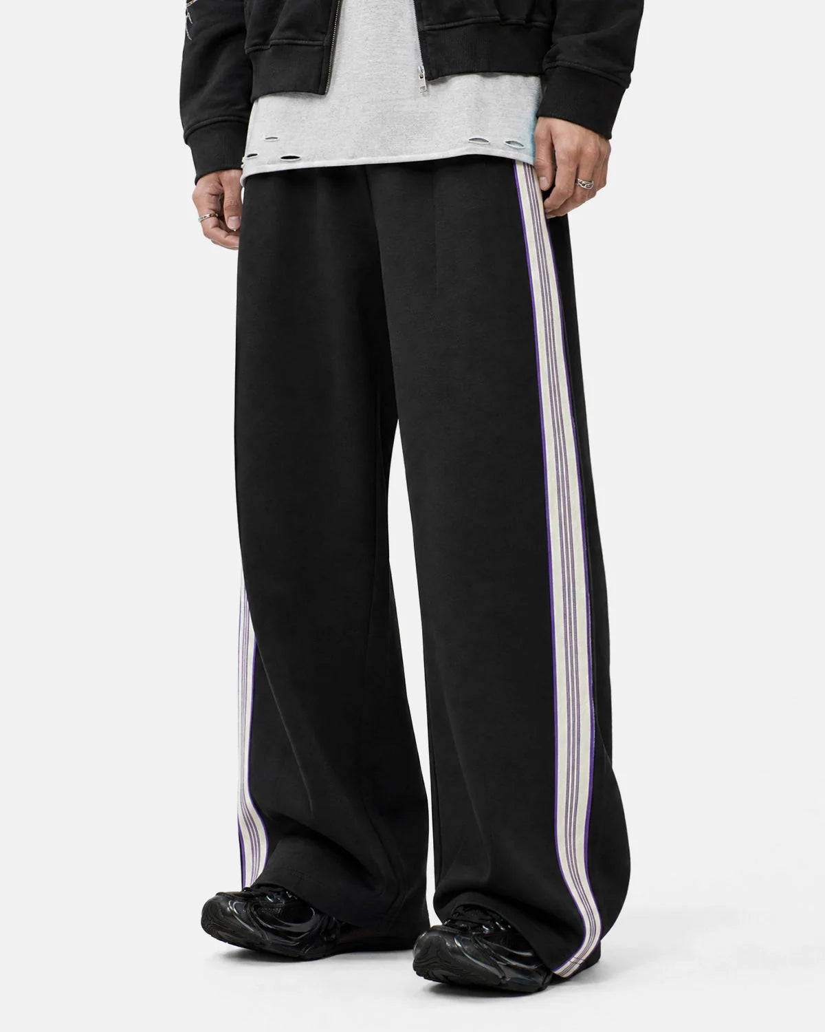 Omygoods Side Stripe Wide Leg Track Pants