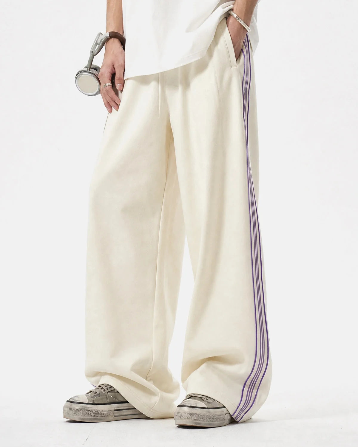 Omygoods Side Stripe Wide Leg Track Pants