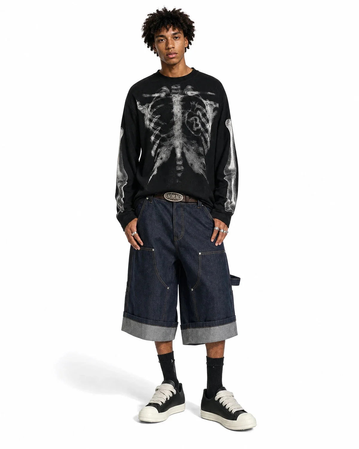 Omygoods Skeleton Graphic Washed Long Sleeve