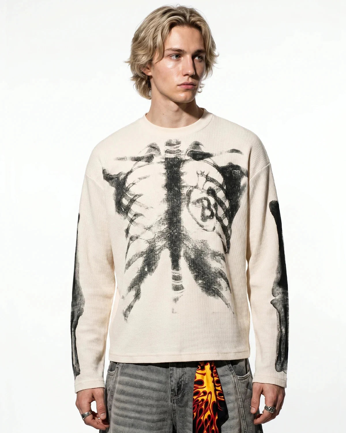 Omygoods Skeleton Graphic Washed Long Sleeve