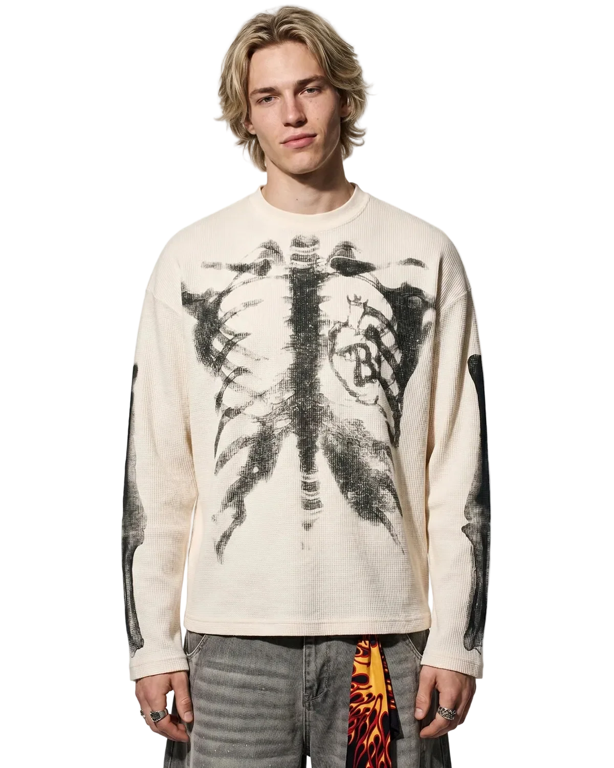 Omygoods Skeleton Graphic Washed Long Sleeve