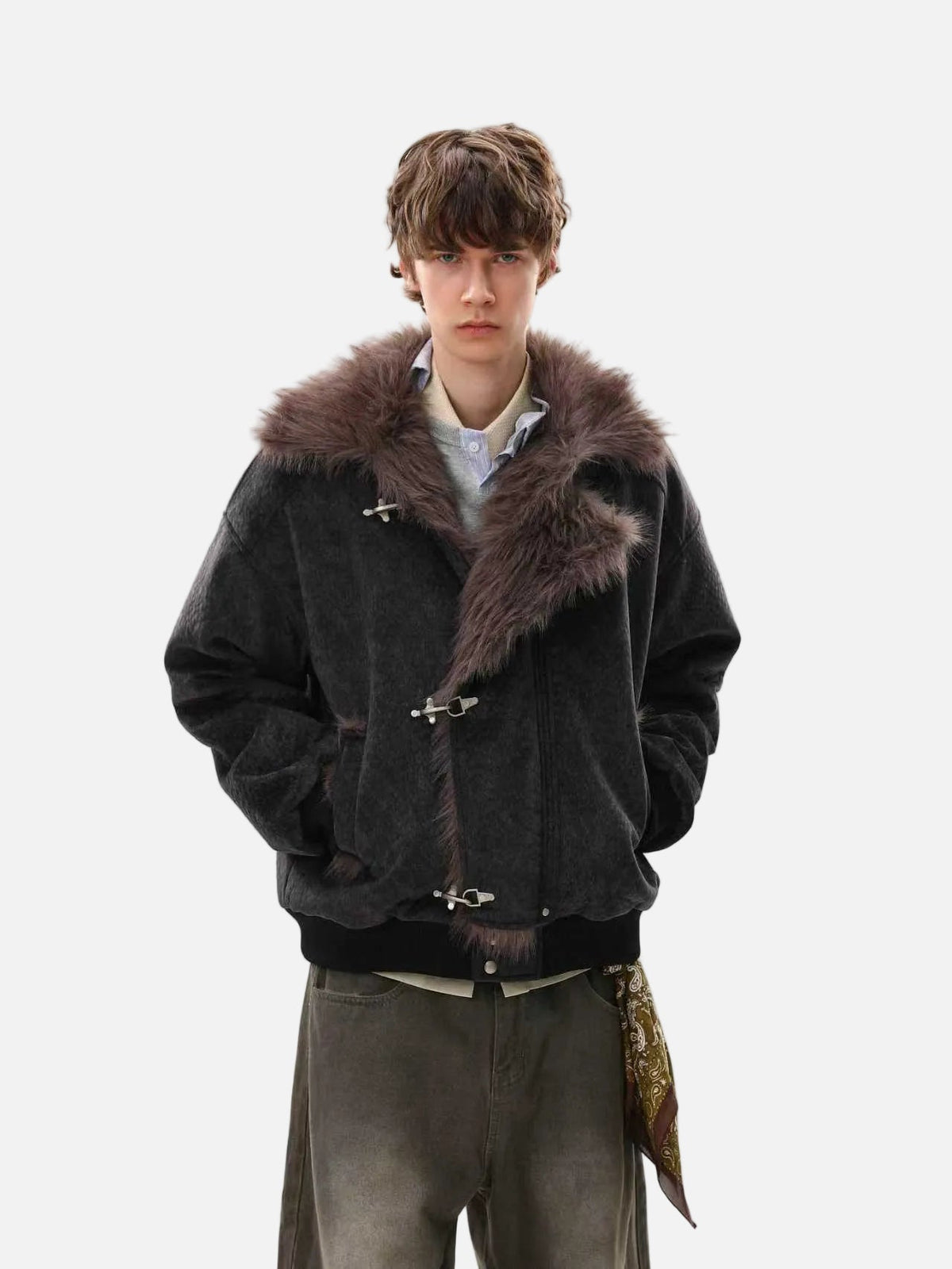 Omygoods Slanted Clasp Fireman Padded Jacket