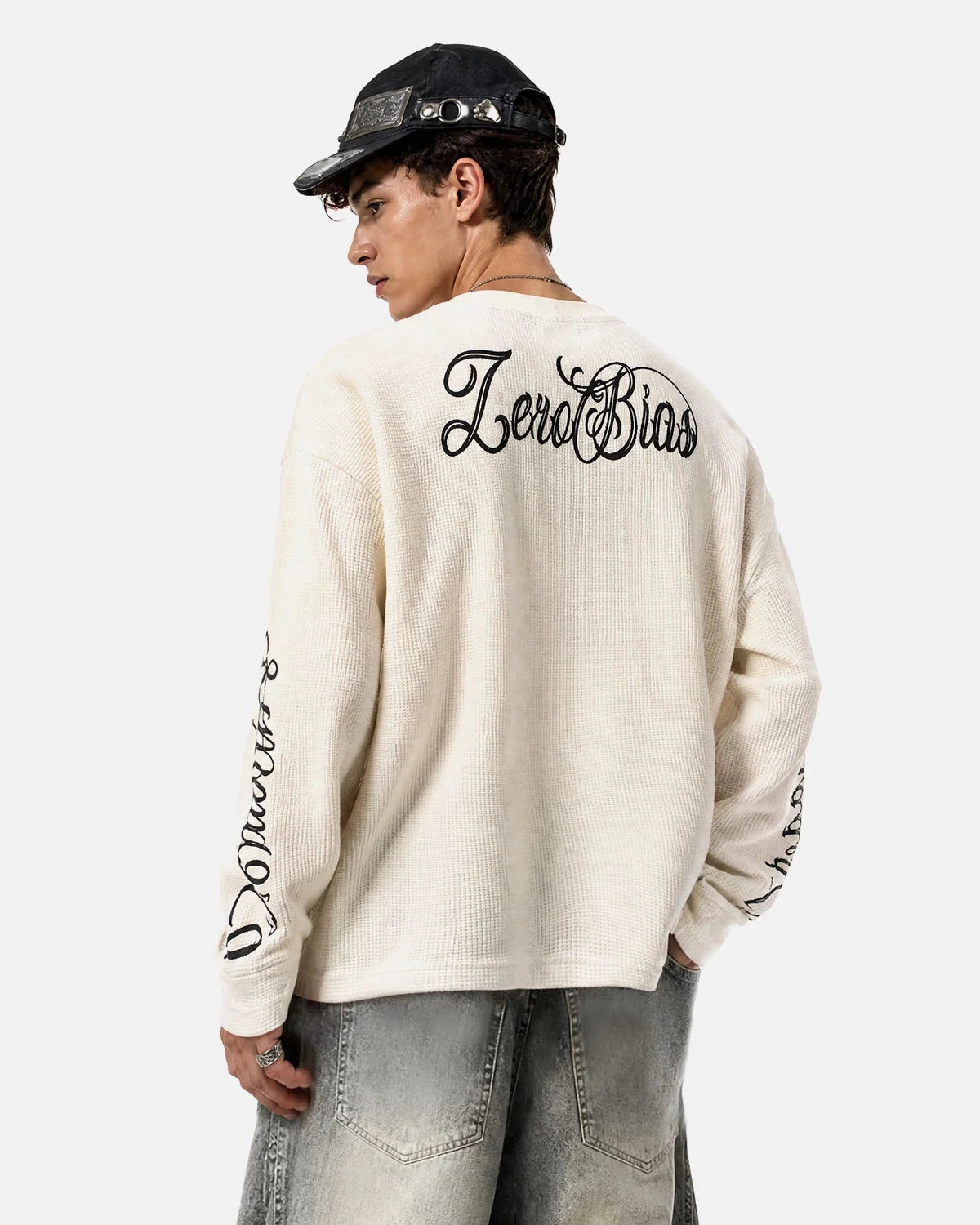 Omygoods Slogan Graphic Waffle Long Sleeve T-Shirt