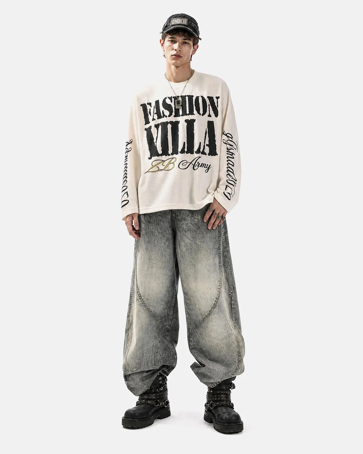 Omygoods Slogan Graphic Waffle Long Sleeve T-Shirt