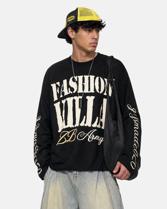 Omygoods Slogan Graphic Waffle Long Sleeve T-Shirt