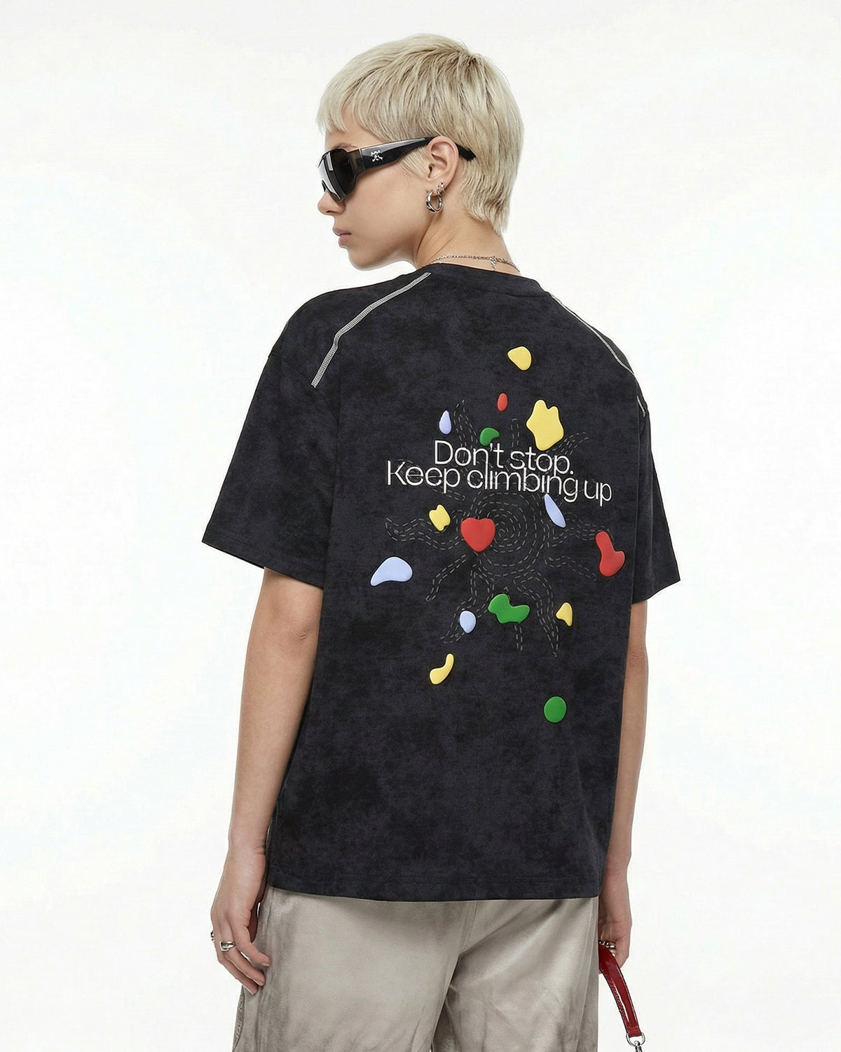 Omygoods Climbing Graphic Puff Print T-Shirt