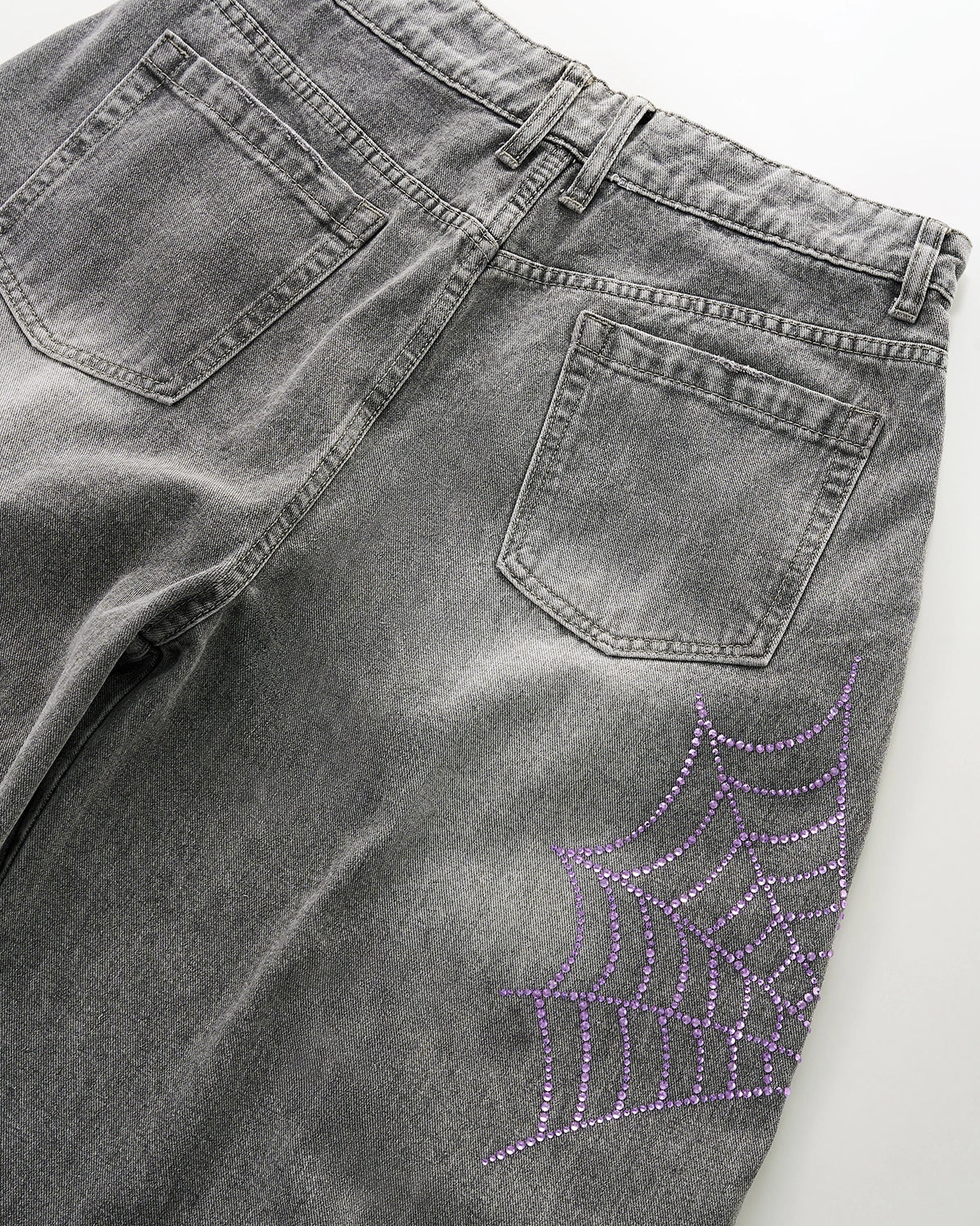 Omygoods Spider Graphic Rhinestone Barrel Jeans
