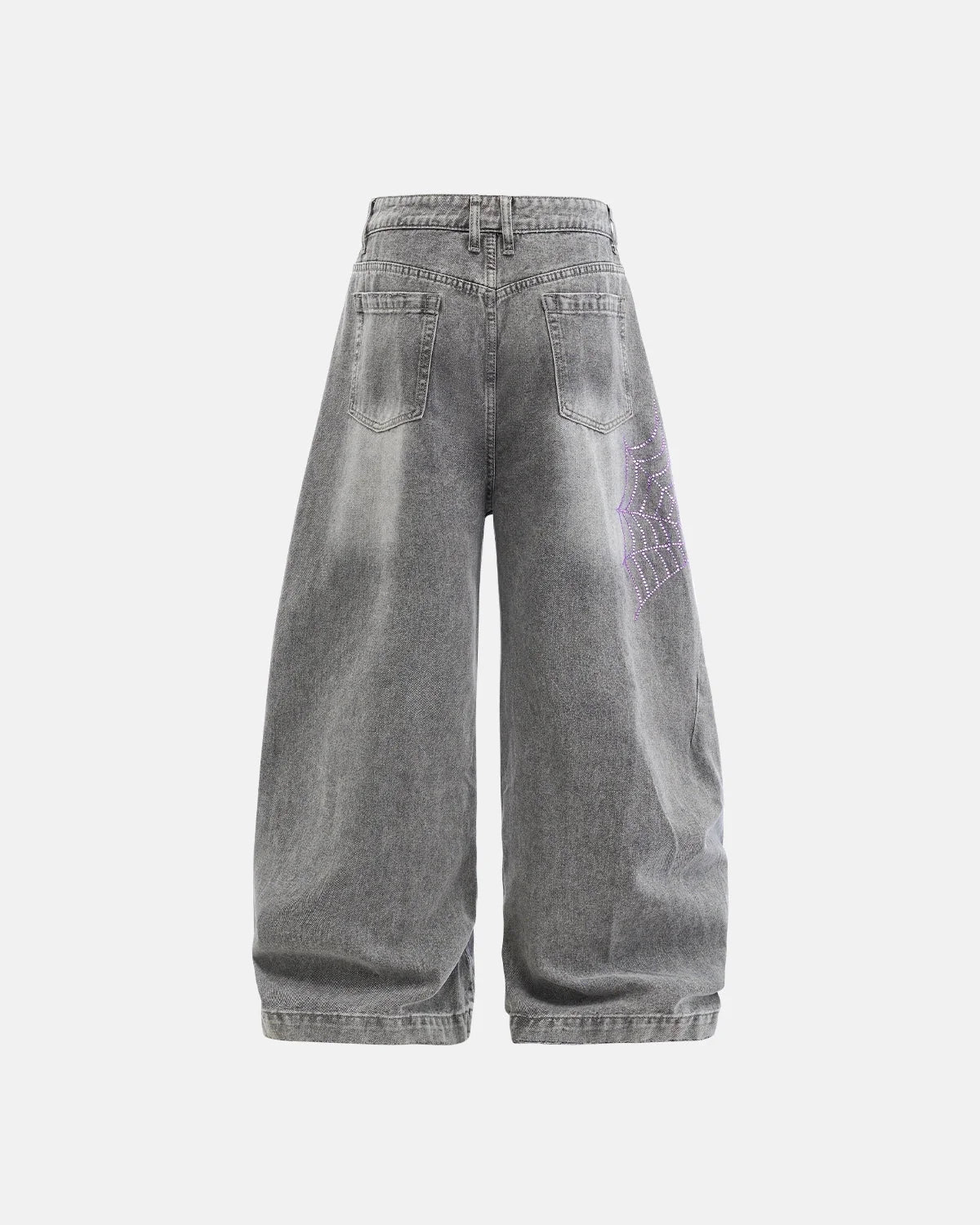 Omygoods Spider Graphic Rhinestone Barrel Jeans