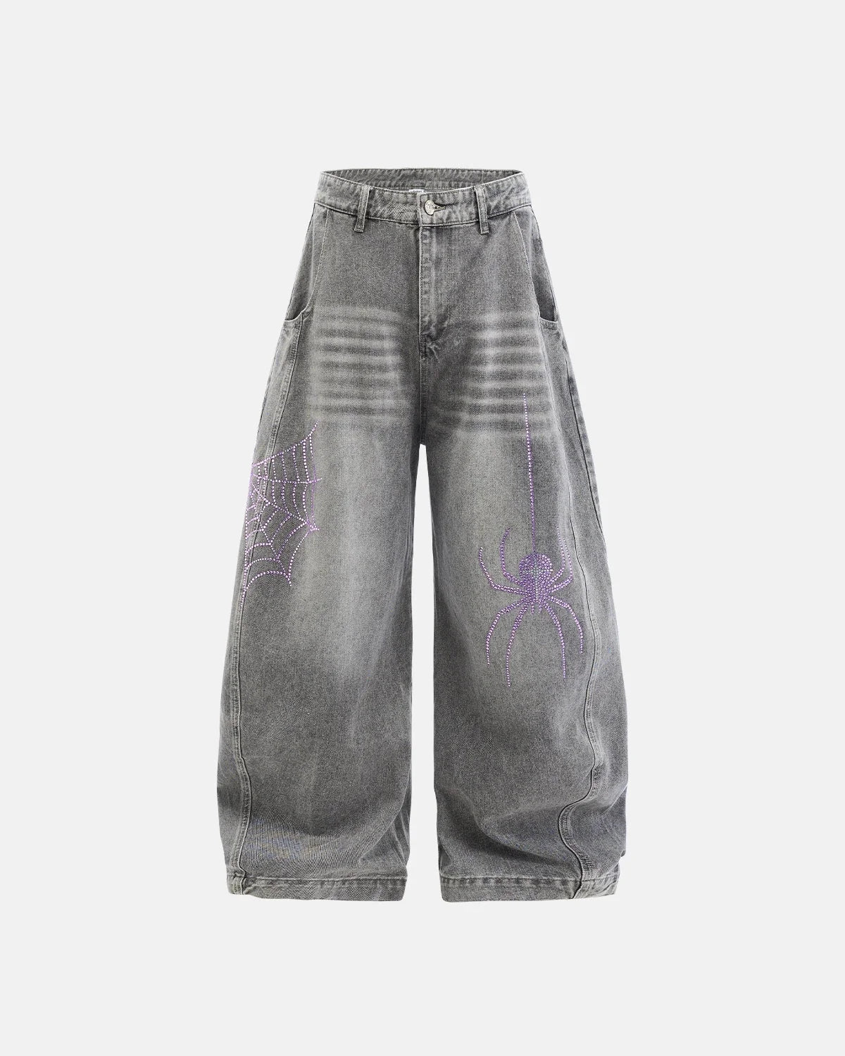 Omygoods Spider Graphic Rhinestone Barrel Jeans