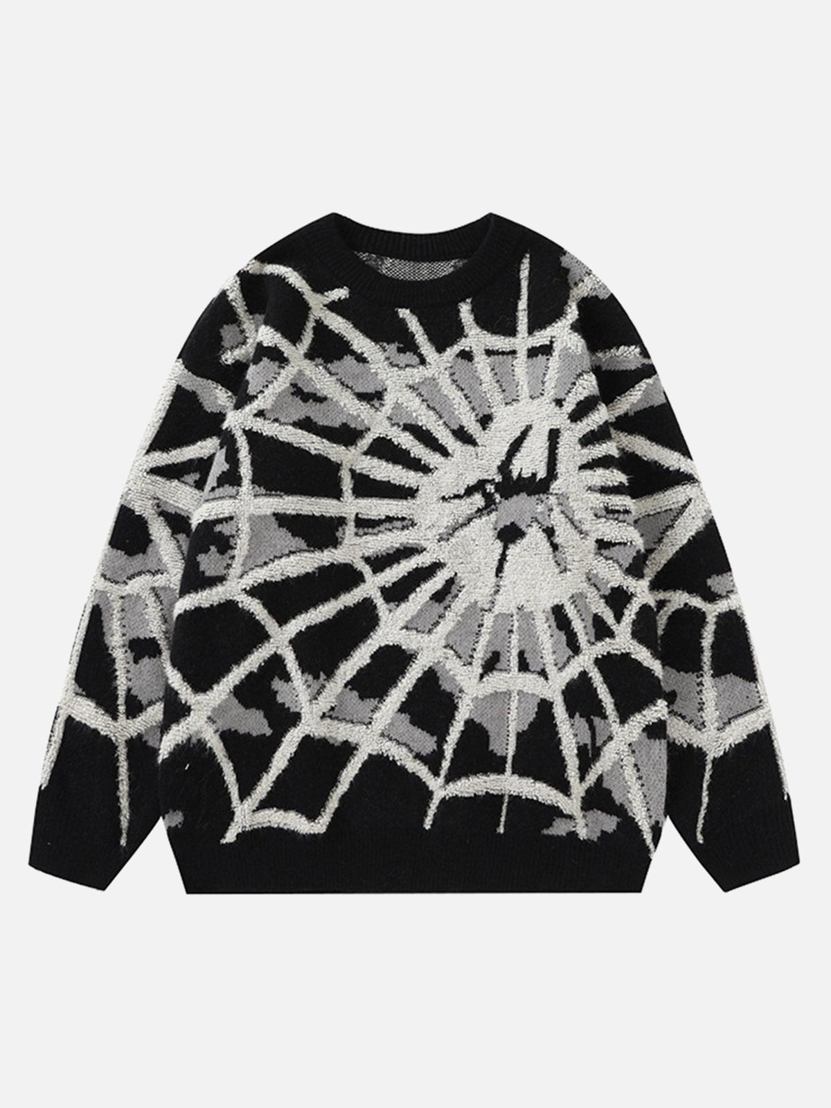 Omygoods Spider Knit Crew Neck Sweater