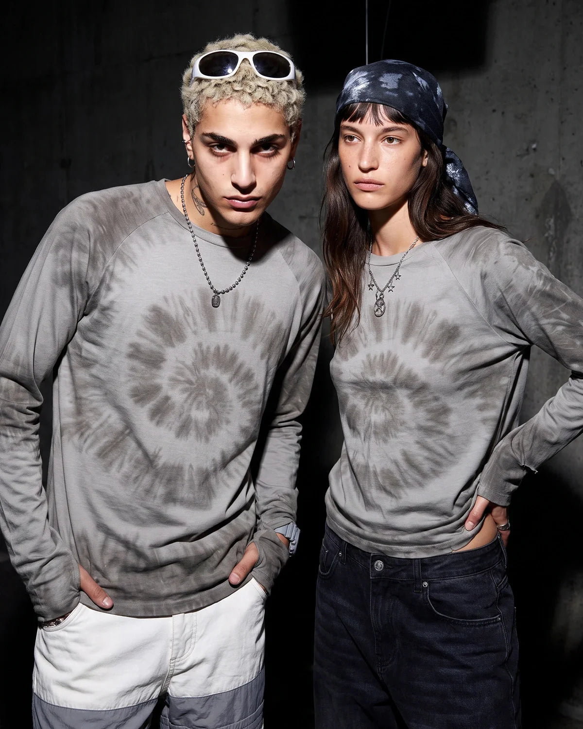 Omygoods Spiral Tie-Dye Wool Blend Long Sleeve T-Shirt