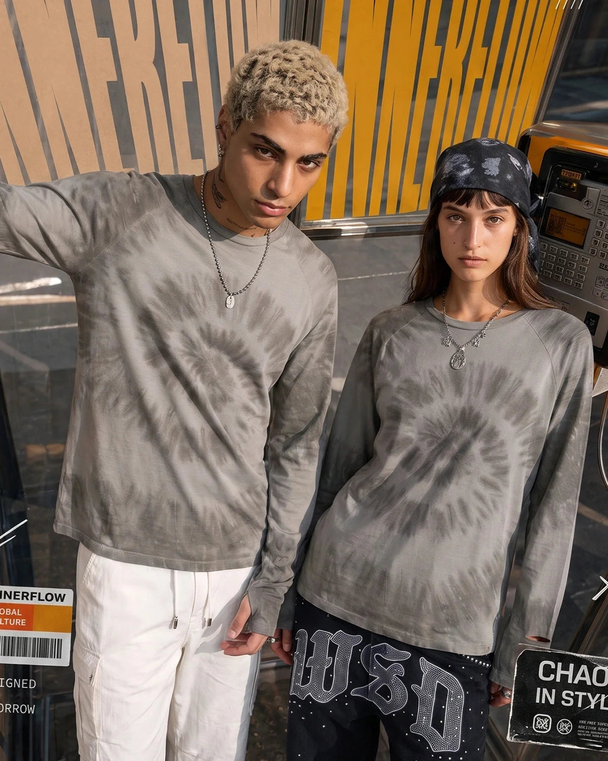 Omygoods Spiral Tie-Dye Wool Blend Long Sleeve T-Shirt