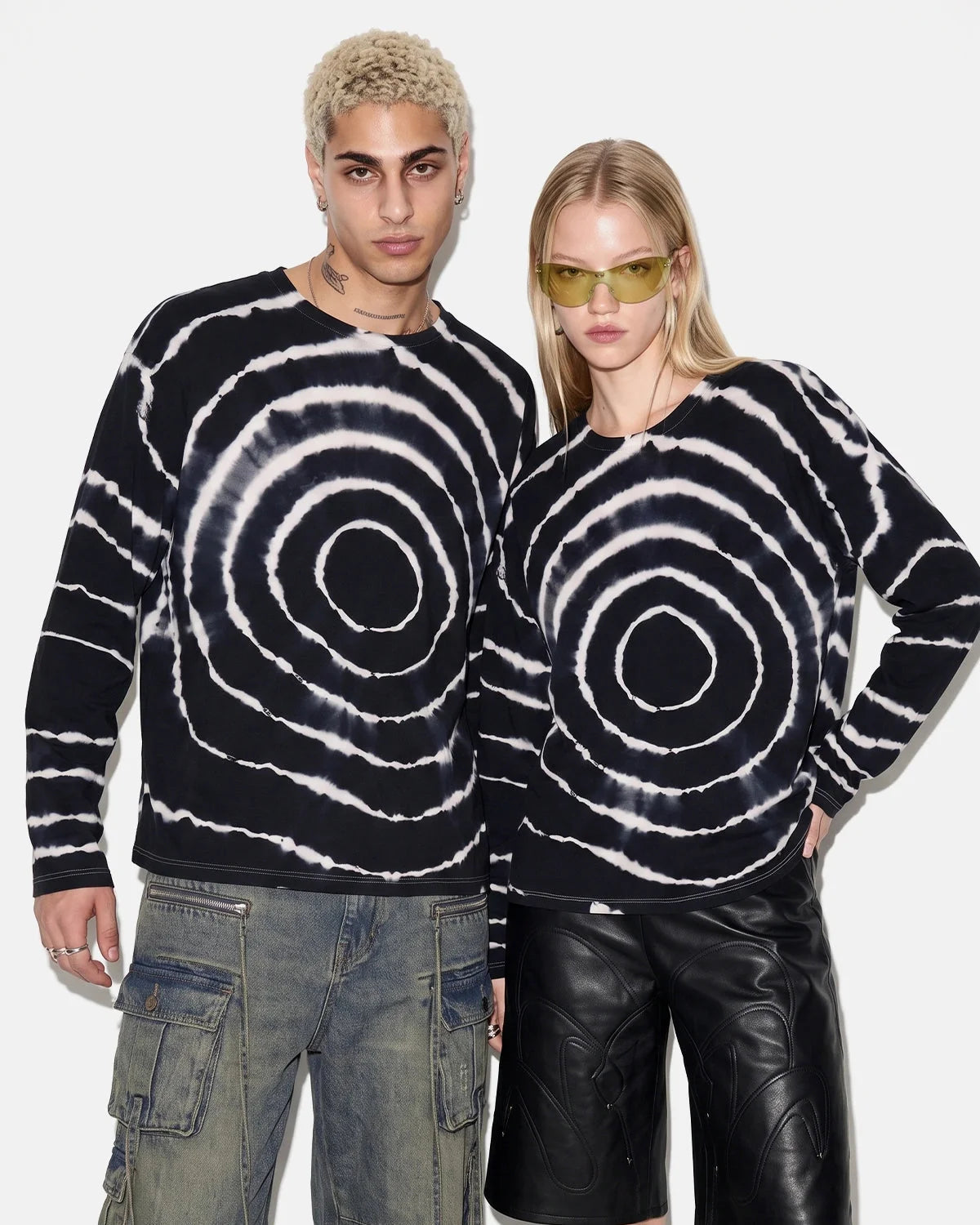 Omygoods Spiral Tie-Dye Wool Blend Long Sleeve T-Shirt
