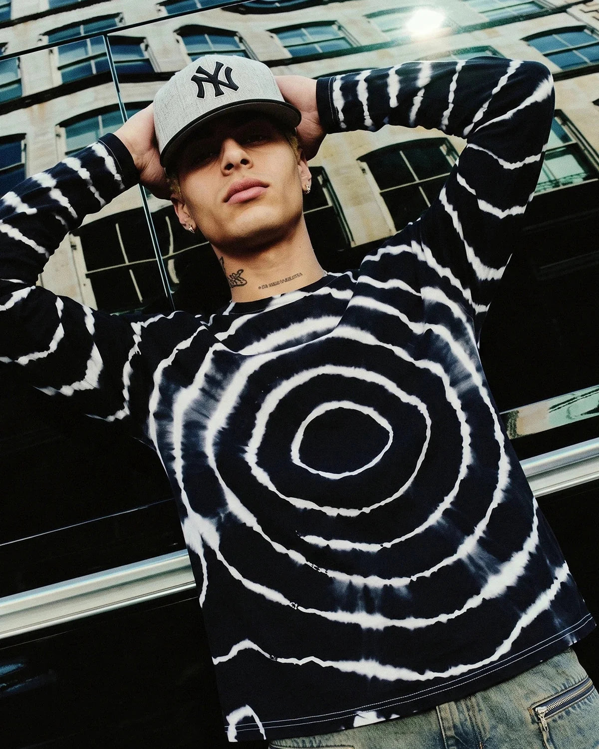 Omygoods Spiral Tie-Dye Wool Blend Long Sleeve T-Shirt