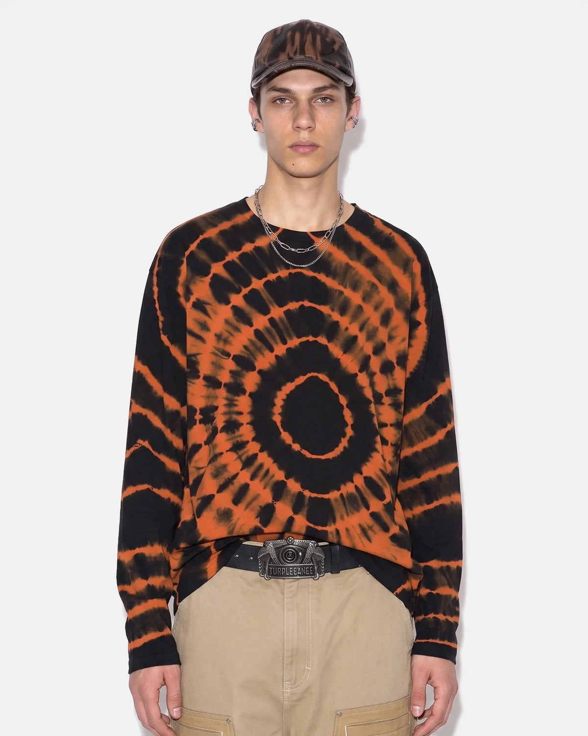 Omygoods Spiral Tie-Dye Wool Blend Long Sleeve T-Shirt
