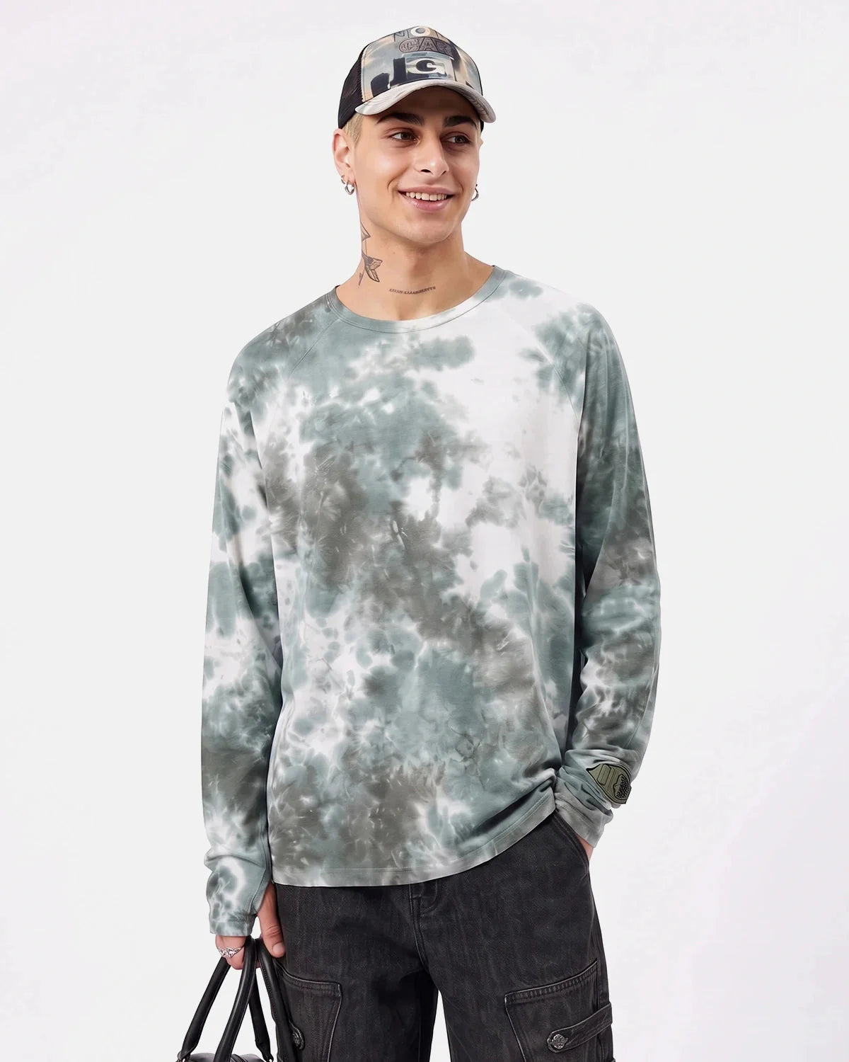 Omygoods Spiral Tie-Dye Wool Blend Long Sleeve T-Shirt