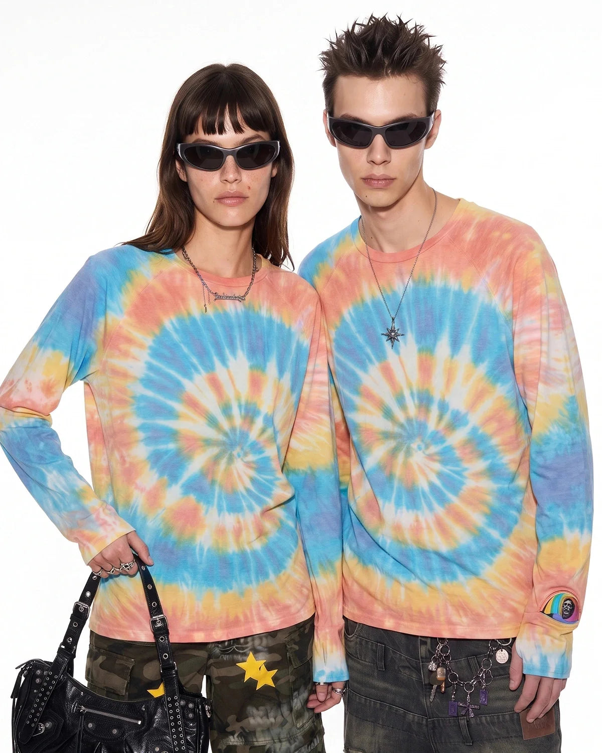 Omygoods Spiral Tie-Dye Wool Blend Long Sleeve T-Shirt