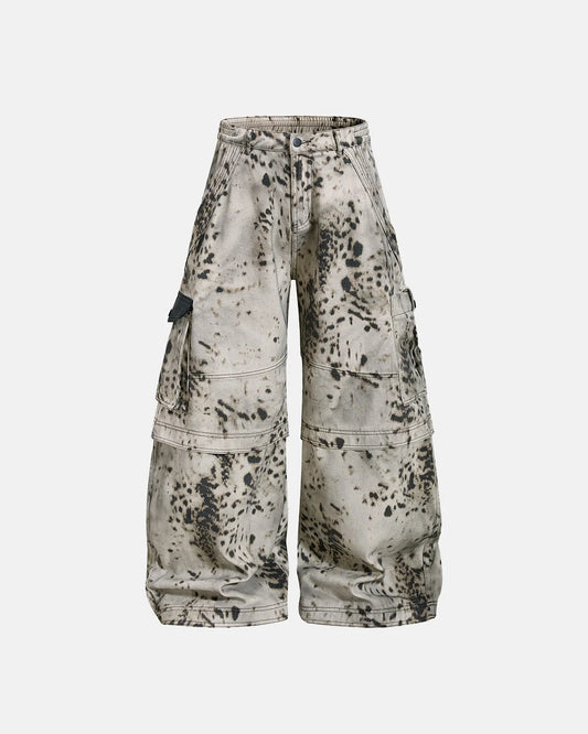 Omygoods Splatter Print Wide Leg Cargo Pants