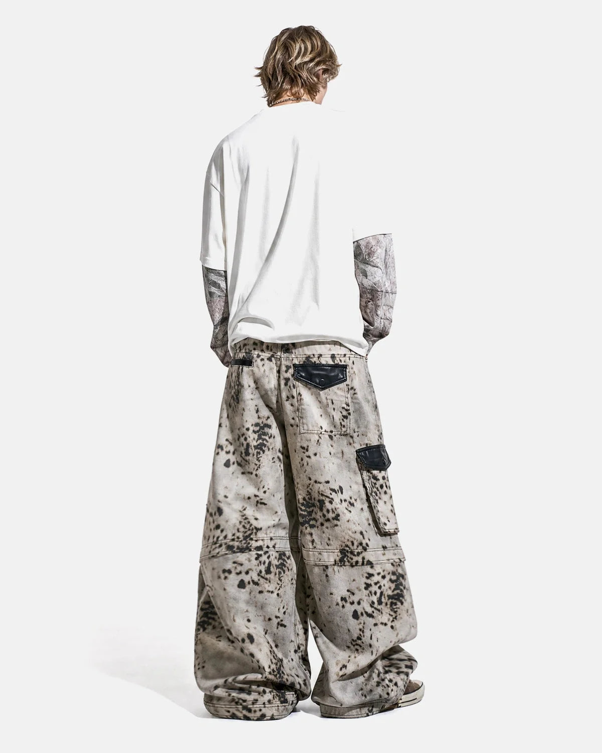 Omygoods Splatter Print Wide Leg Cargo Pants