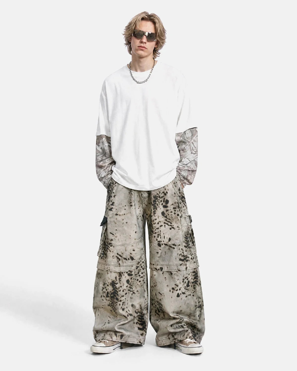 Omygoods Splatter Print Wide Leg Cargo Pants